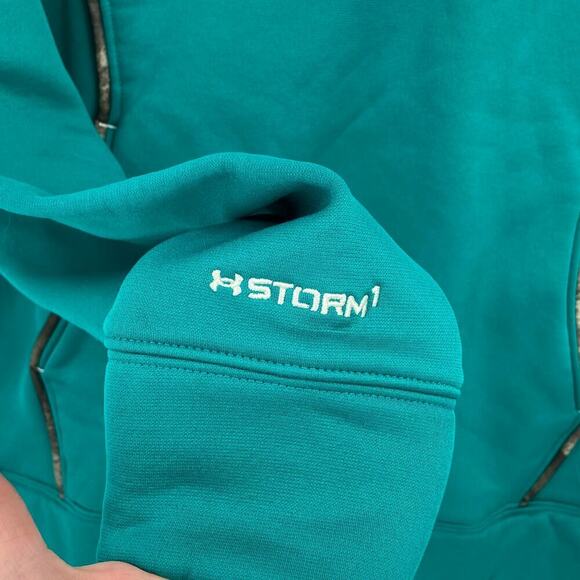 Under Armour Hooded Sweatshirt Women's Size M Teal Camouflage Logo Hoodie - Picture 4 of 8